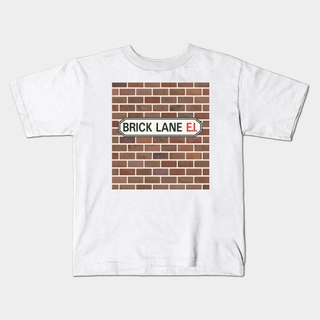 Brick Lane Street Sign on Wall Kids T-Shirt by kolakiss